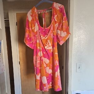 Vibrant Pink and Orange Floral Dress